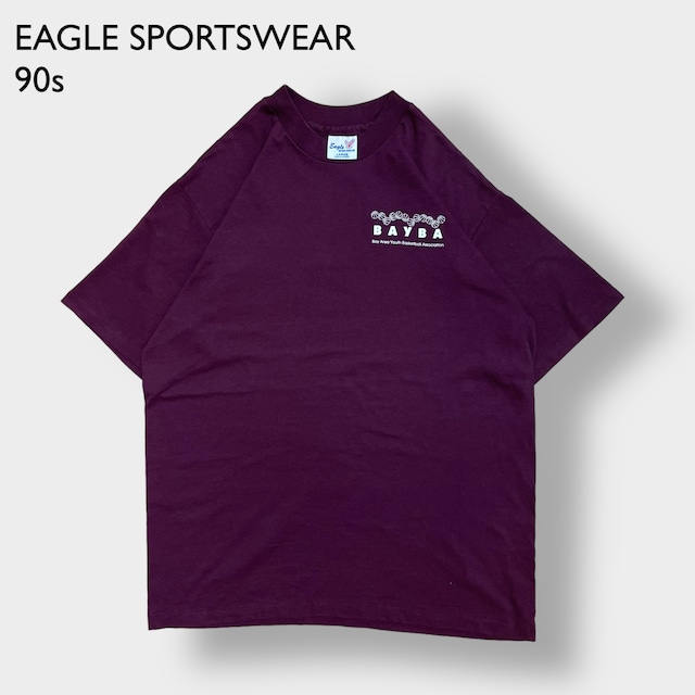 【EAGLE SPORTSWEAR】90s USA製 Tシャツ バスケットボール ワンポイントロゴ バックプリント ナンバリング バーガンディ L US古着