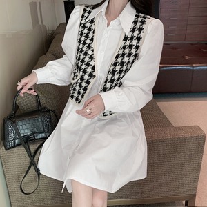 ベスト付き シャツワンピース レディース 春夏秋 きれいめ かわいい 大人 おしゃれ カジュアル 清楚 上品 千鳥柄 大人可愛い 大人女子