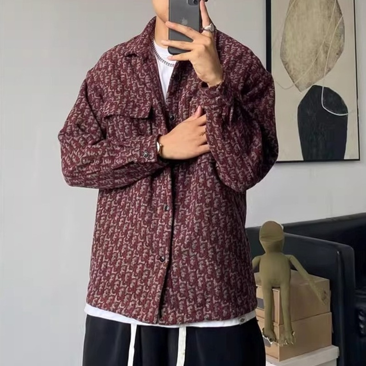 Shirt Color Hip-Length Patch Pocket Long Sleeve Shirt Jacket ◇2color H0850