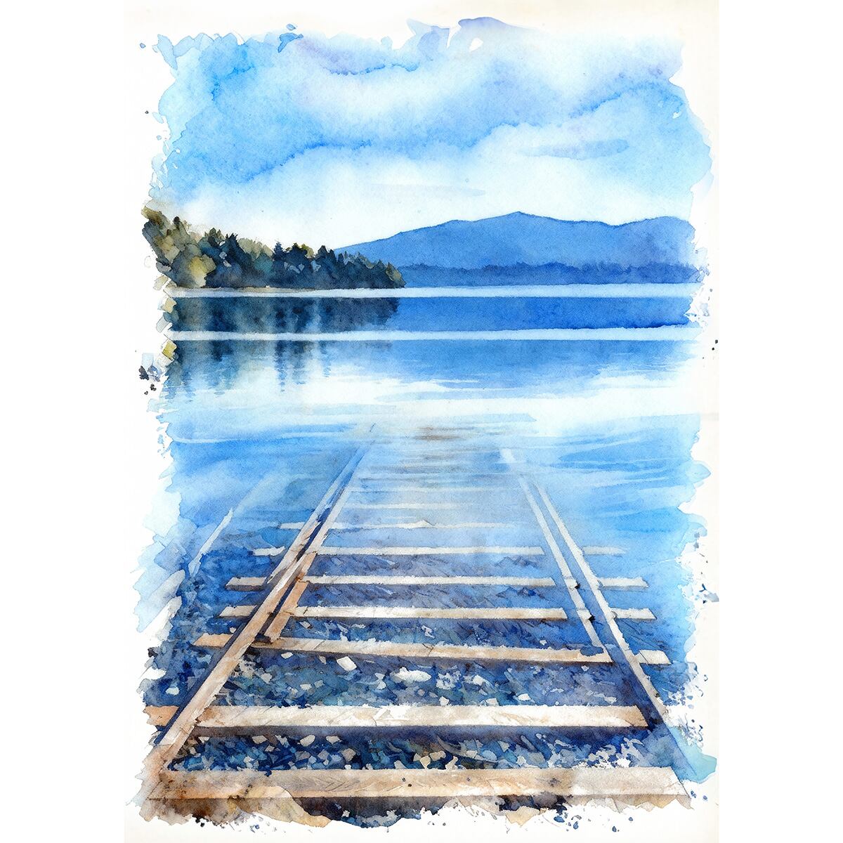 絵画 風景画 日本 北海道 鹿追町 然別湖(しかりべつこ) インテリアアート額付き 水彩画風 WAT1734