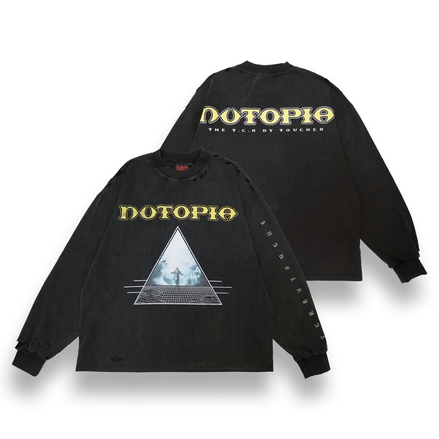 T.C.R NUTOPIA WASHED DAMAGE L/S TEE - BLACK