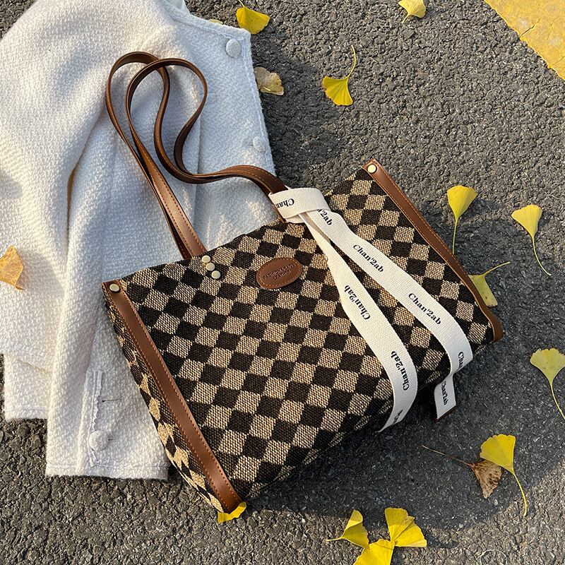 オータムウィンター格子柄ショルダーバッグ レッド 秋物 冬物 トートバッグ Tiancai_Wing_Bag22785777865