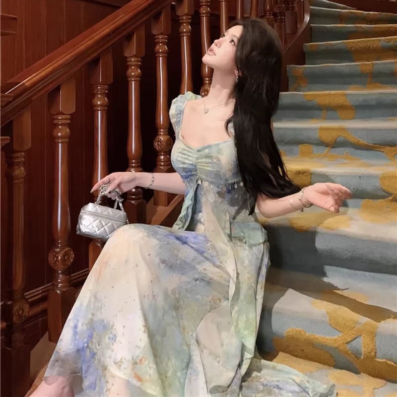 【dress】カラフルロングキャミワンピース Q8278