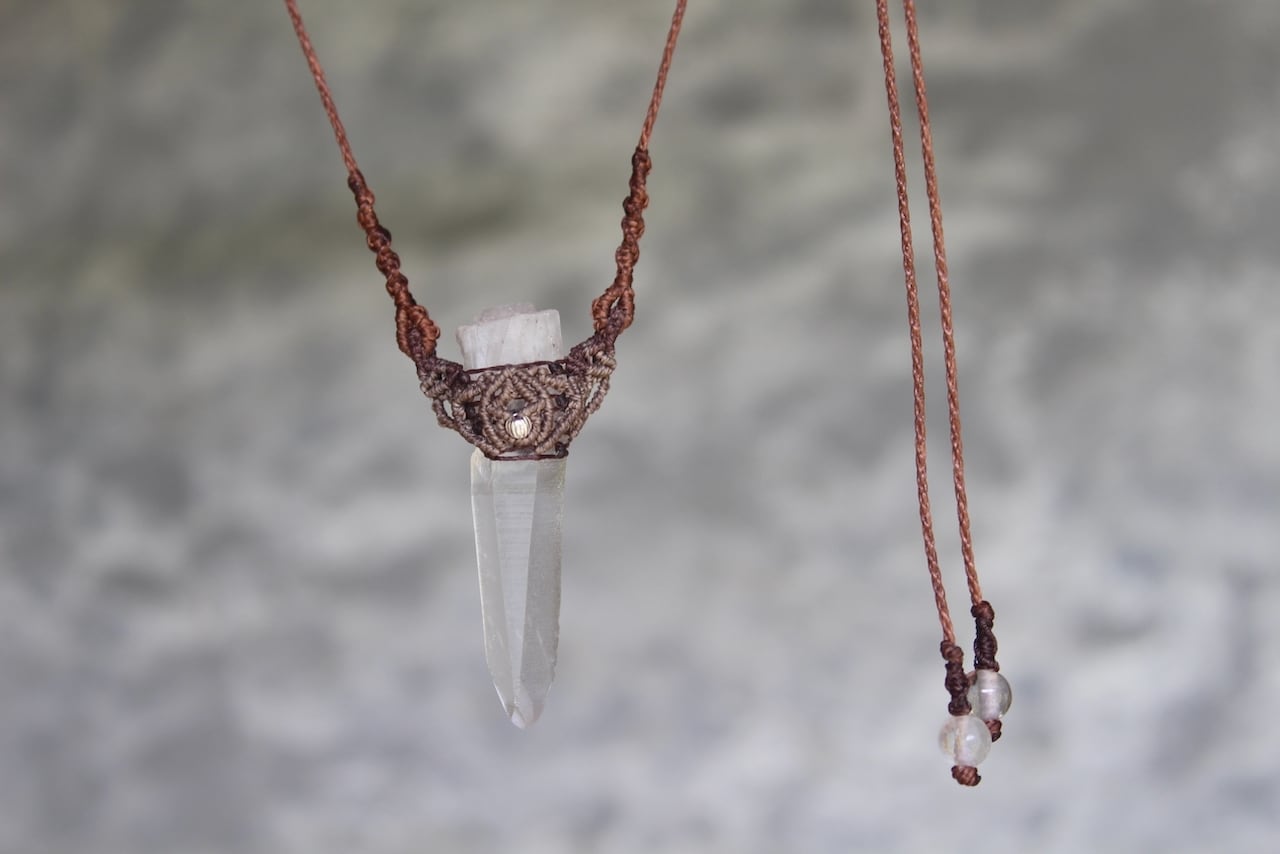 Lemurian Seed Crystal  micro macrame earth necklace
