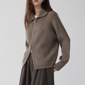 ダブルジッパーリブハイネックニットカーディガン H0050