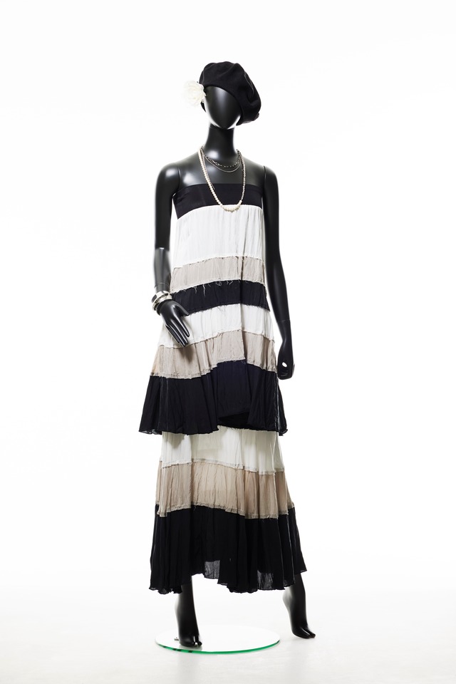 【221S012】三配色ティアードロングスカート　A_ホワイト×アイスグレー×ブラック