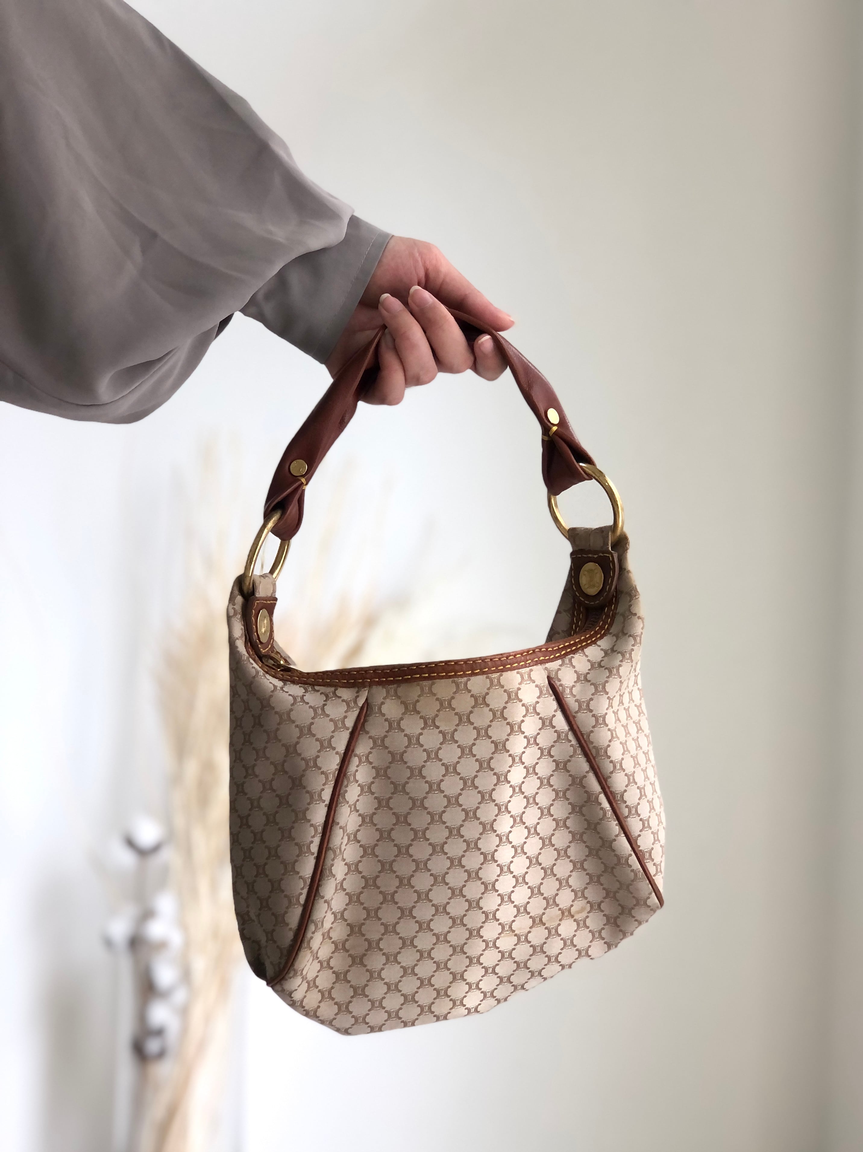 【 日本直送 名牌中古包 】CELINE セリーヌ マカダム ショルダーバッグ ベージュ キャンバス ホーボー vintage ヴィンテージ jw2bsj - ショルダーバッグ - 革 ブラウン