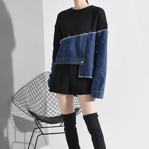 Denim Patchwork Sweatshirt / デニム パッチワーク スウェット シャツ トレーナー