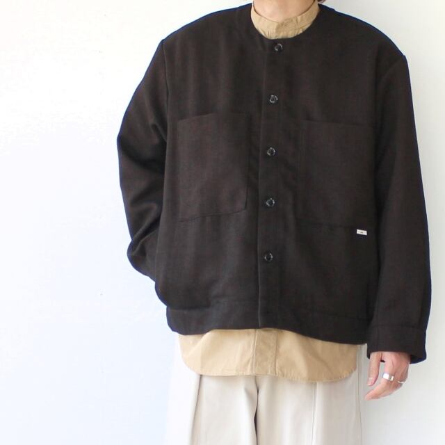 amne ポリエステルツイードノーカラーブルゾン HERRINGBONE