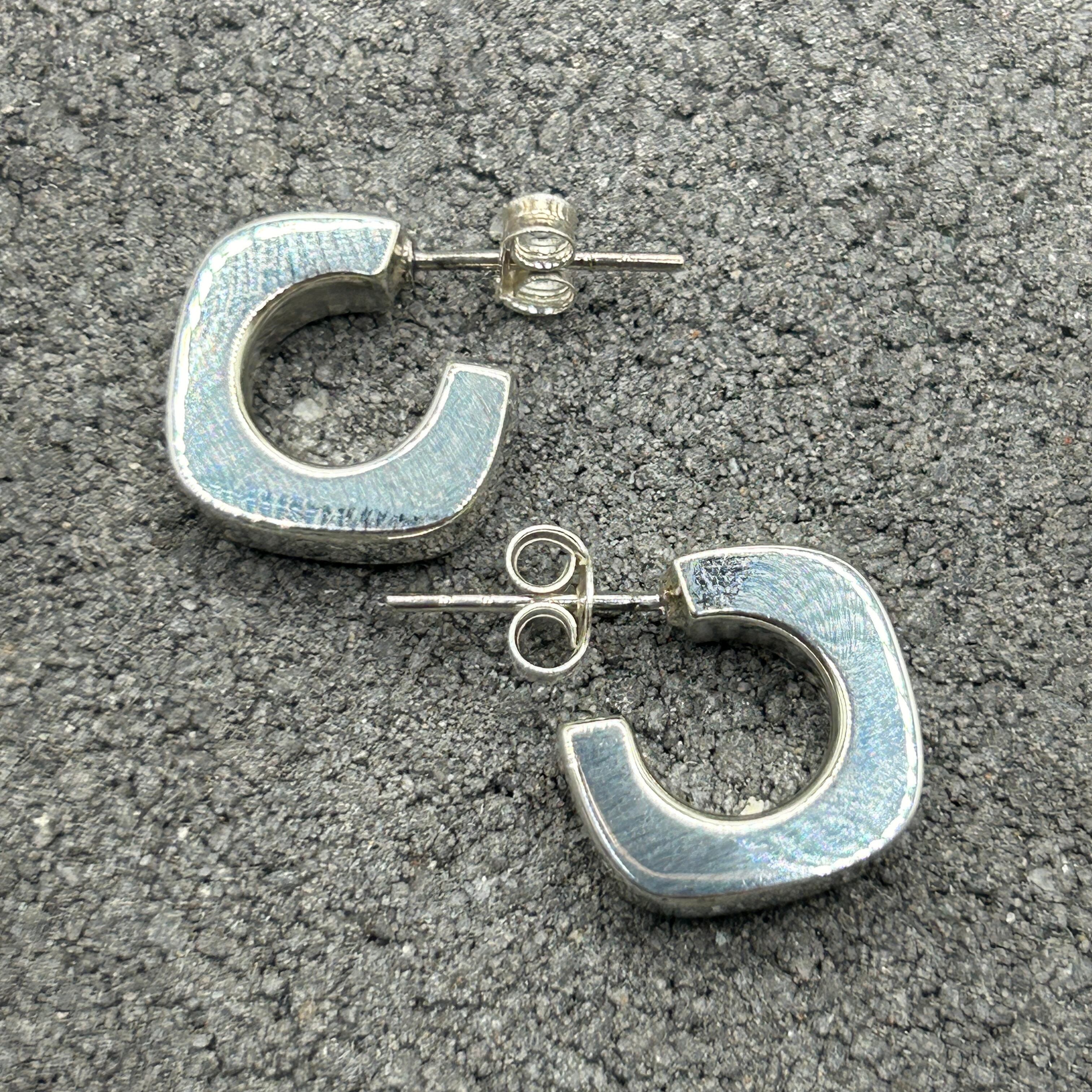 シルバー925 Silver スクエアデザインフープピアス/軽研磨仕上げ/両耳