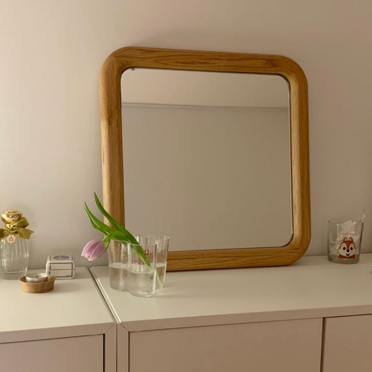 即発】white oak wood flame mirror / ホワイトオーク ウッドフレーム