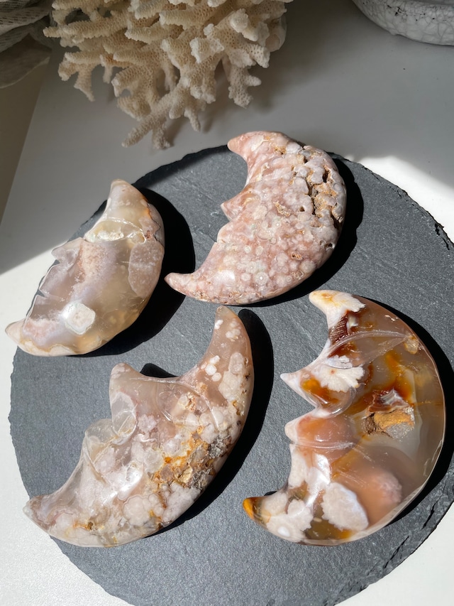 Flower Agate Moon shape stones(L) ②/ フラワーアゲートムーンシェイプ(L)②