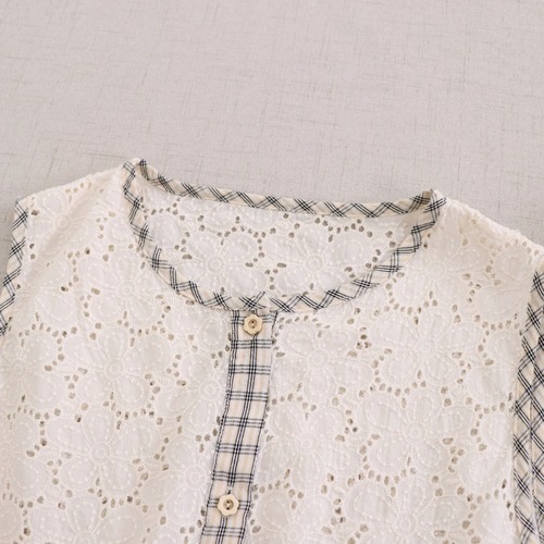 2色/レース刺繍チェックアシメベスト ・12166