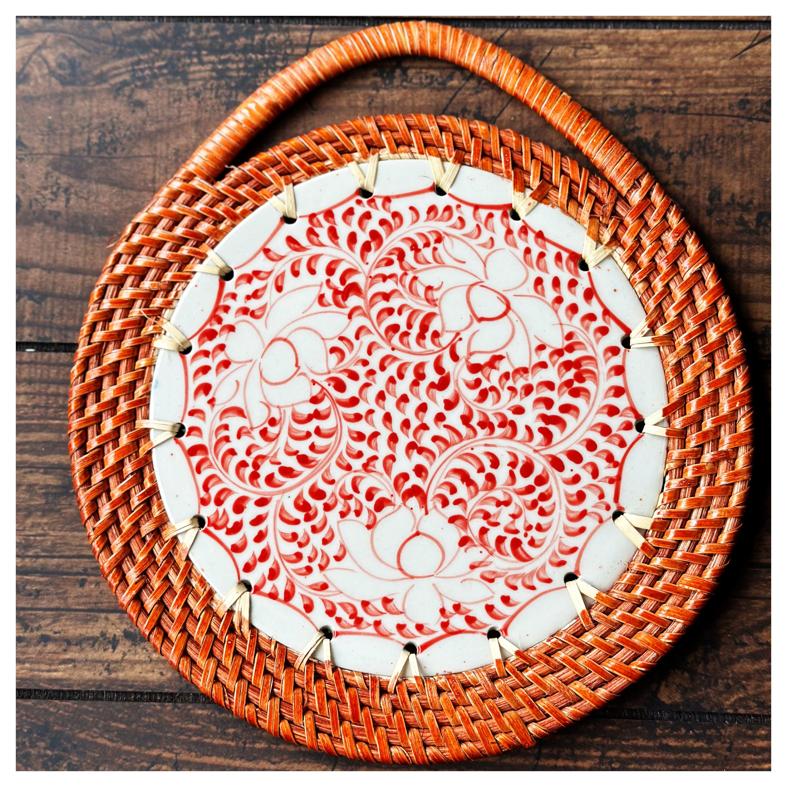 【ベトナム】鍋敷き 7枚 バッチャン焼き Bát Tràng ラタン 花柄 ベトナム】鍋敷き 7枚 バッチャン焼き Bát Tràng ラタン 花柄