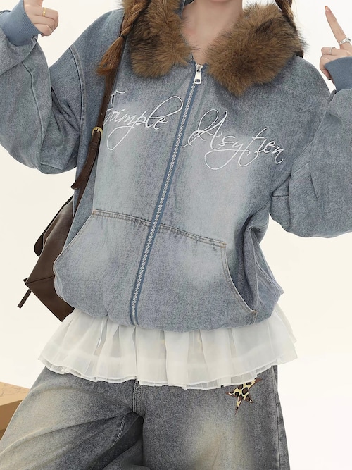 ファーカラーデニムジップジャケット.1930