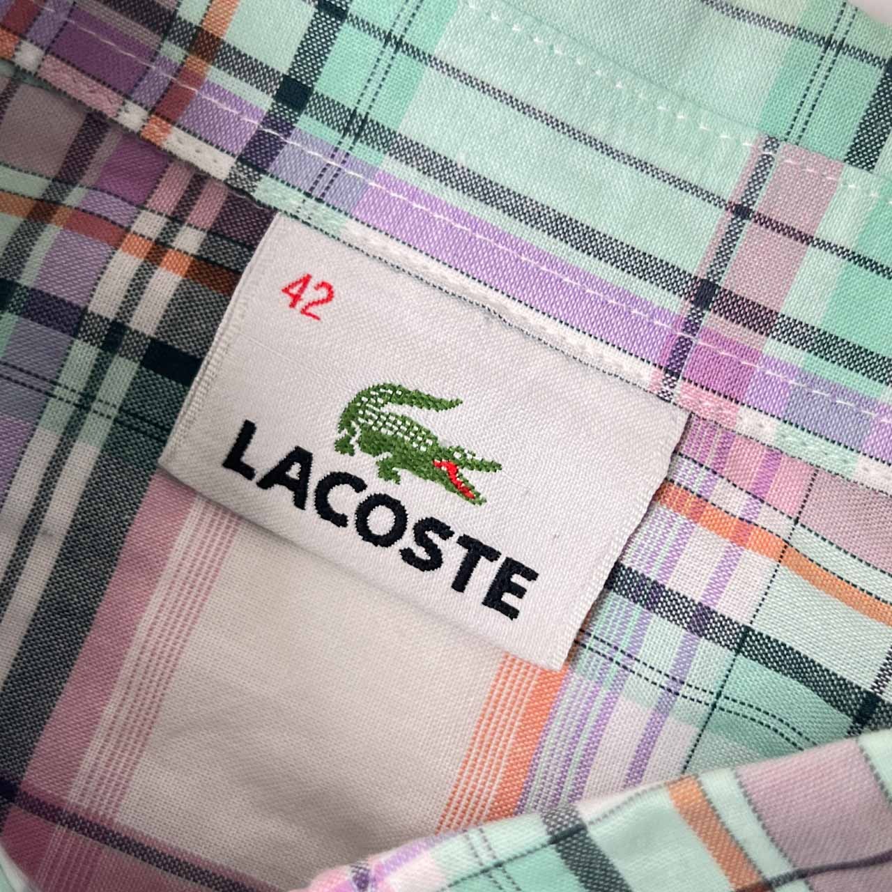 LACOSTE ラコステ チェック 長袖シャツ 42/ピンク×グリーン系 レディース ファブリカ