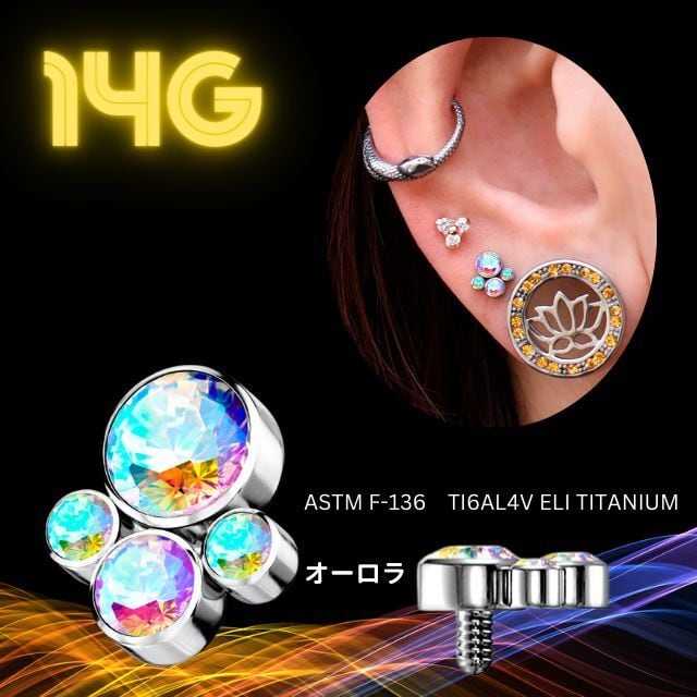 金属アレルギー対応 14G オーロラ クルスター インターナルラブレット