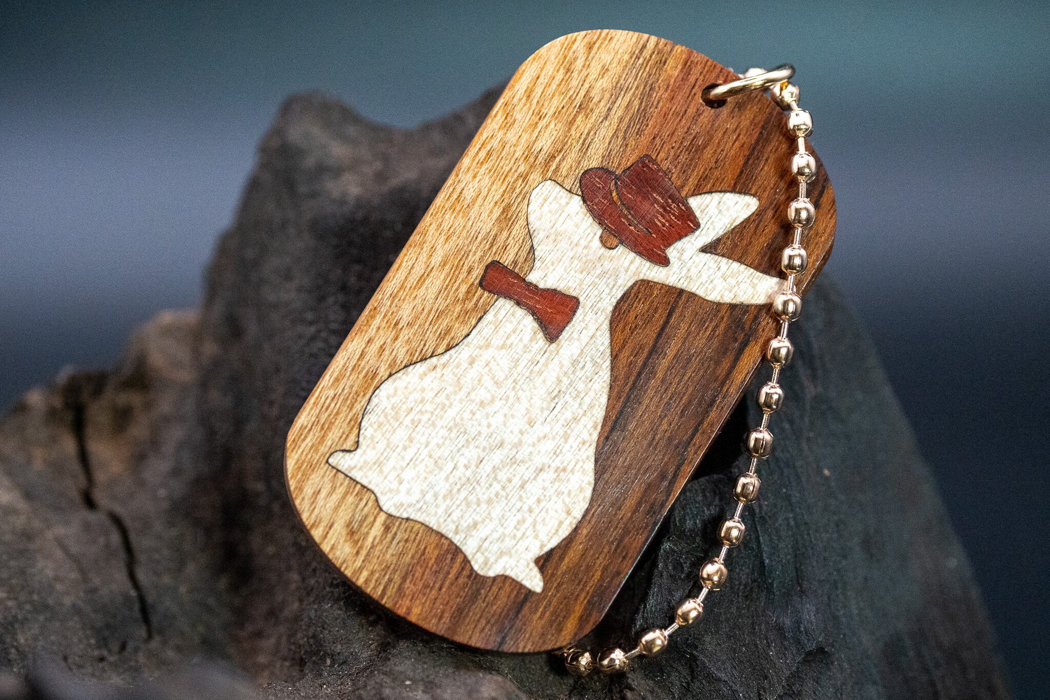 【蝶の樹】モパネ ツートン ドッグタグ 象嵌 三月ウサギ