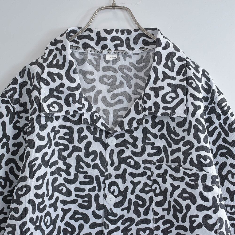 KOREAN ARMY 韓国軍 アメーバ バクテリアカモ 迷彩柄 開襟シャツ ミリタリーシャツ コリアンアーミー 半袖 メンズXL相当