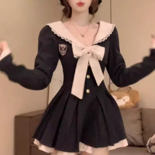 セーラーカラーリボンプリーツミニワンピ ・78888