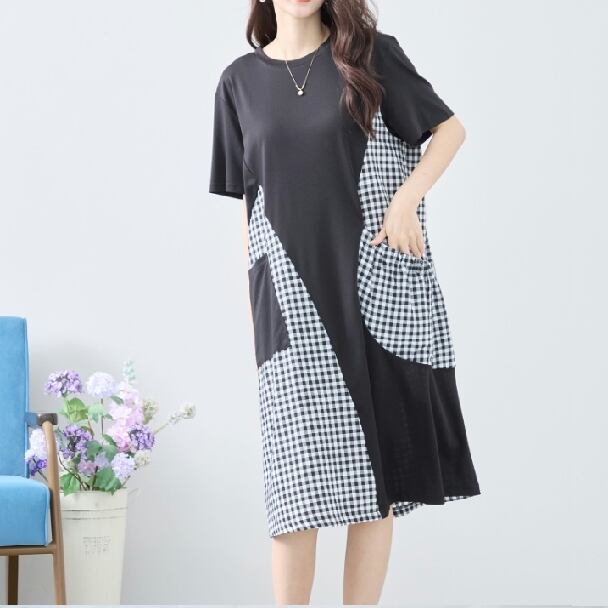 ワンピース 大人可愛い チェック柄 切り替えワンピ C08-246