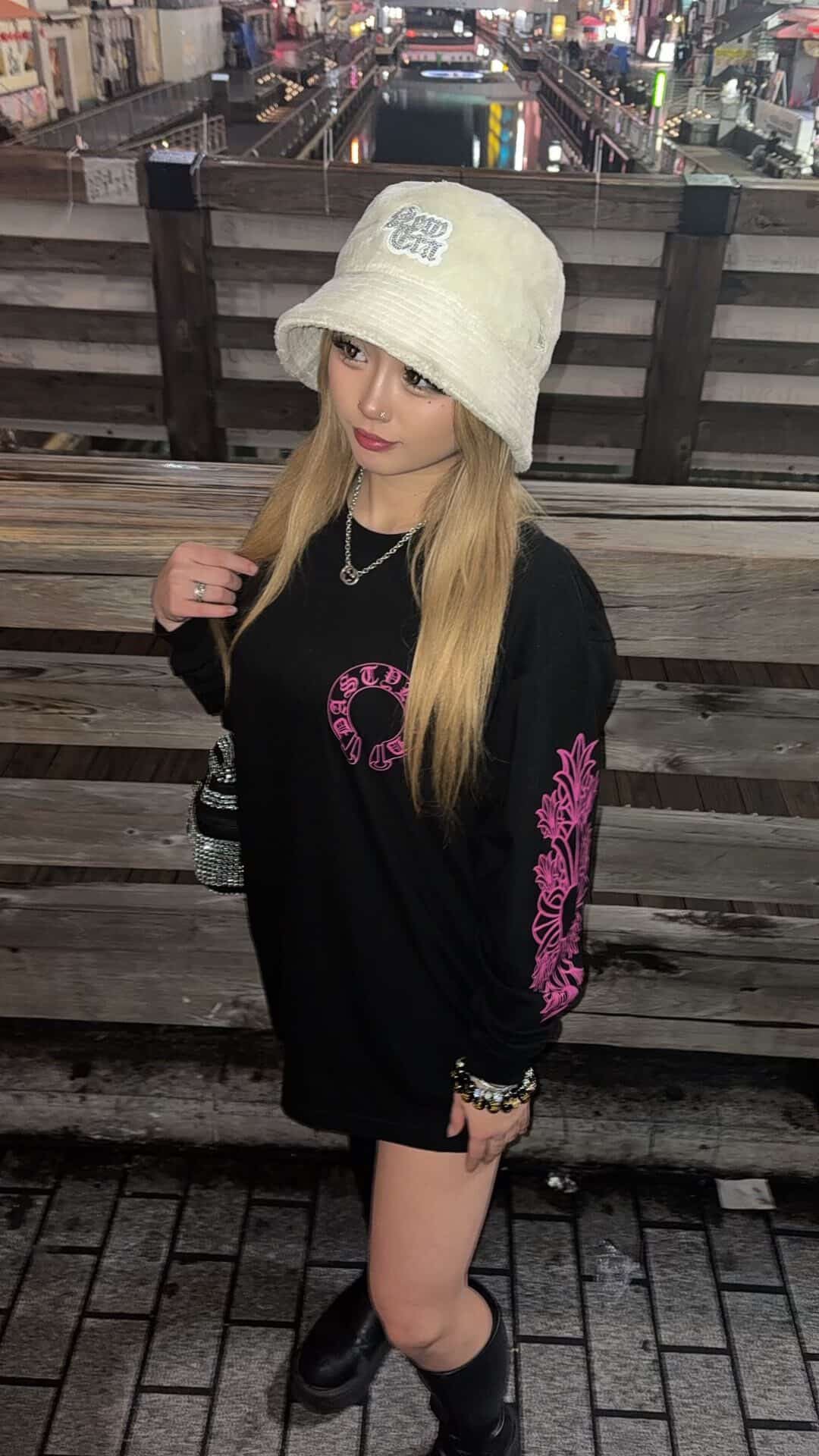 DAstyle Floral pattern Long sleeves 【black×pink】 | DAstyle