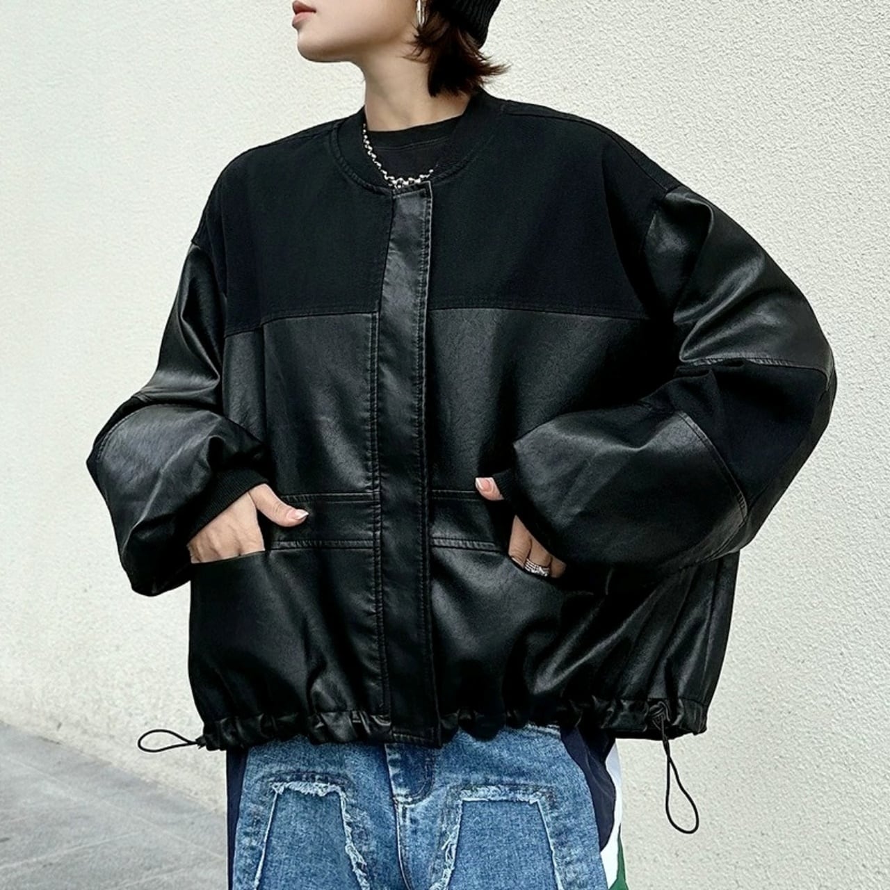Drawstring Zip Patch Blouson 01518