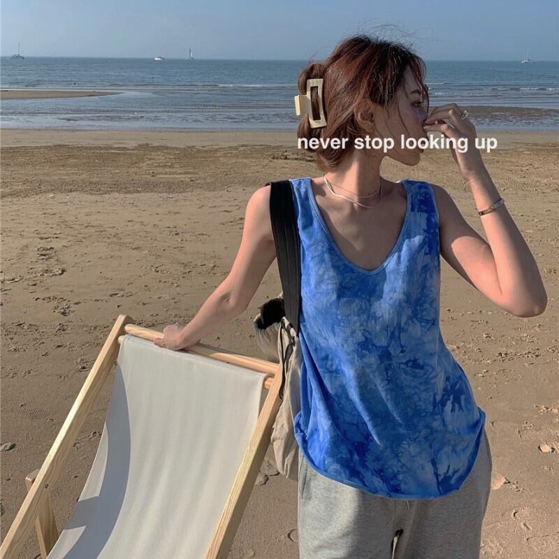 絞り染めの小さなスリング女性の夏のルーズI-ノースリーブスポーツベストはスリムなトップとボトミングシャツを着ています ブラックストロベリース57541228216