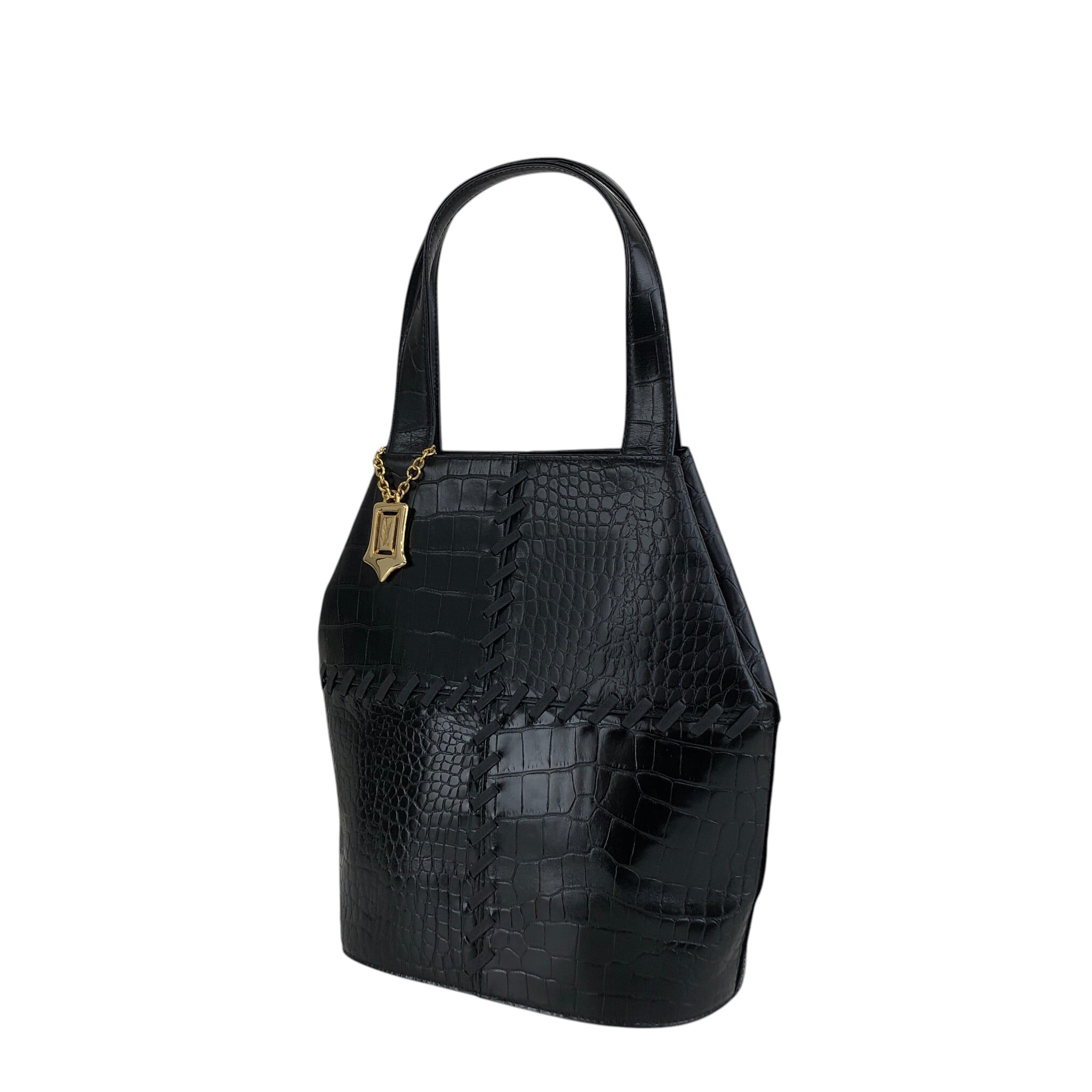 美品 イヴサンローラン Vステッチ クラッチバッグ カサンドラロゴ レザー 黒色 Yves Saint Laurent イヴ・サンローラン ハンドバッグ ブラック YSL