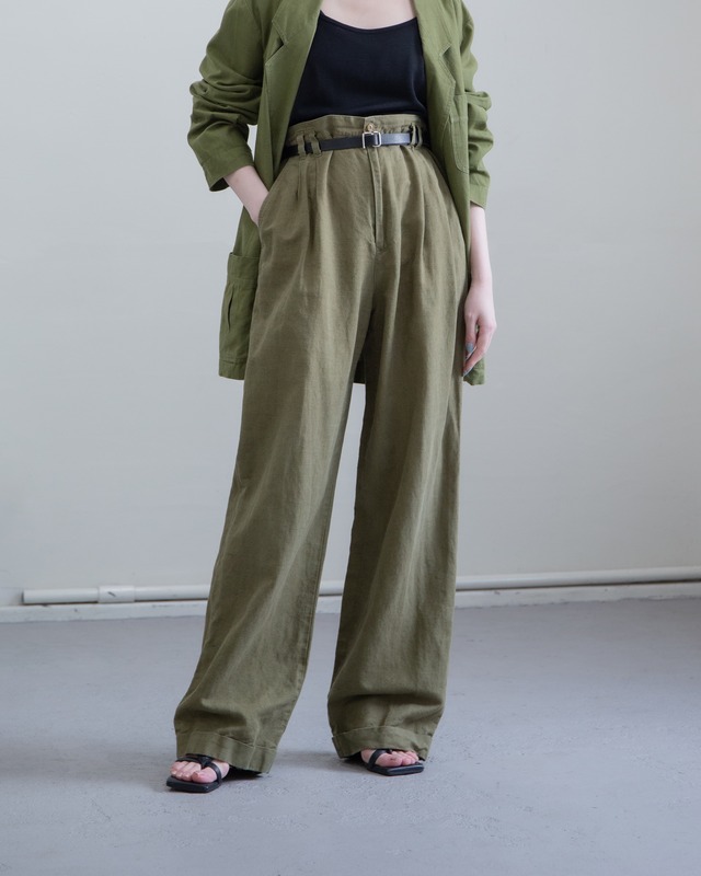 1990s Calvin Klein - linen cotton tuck wide trousers
