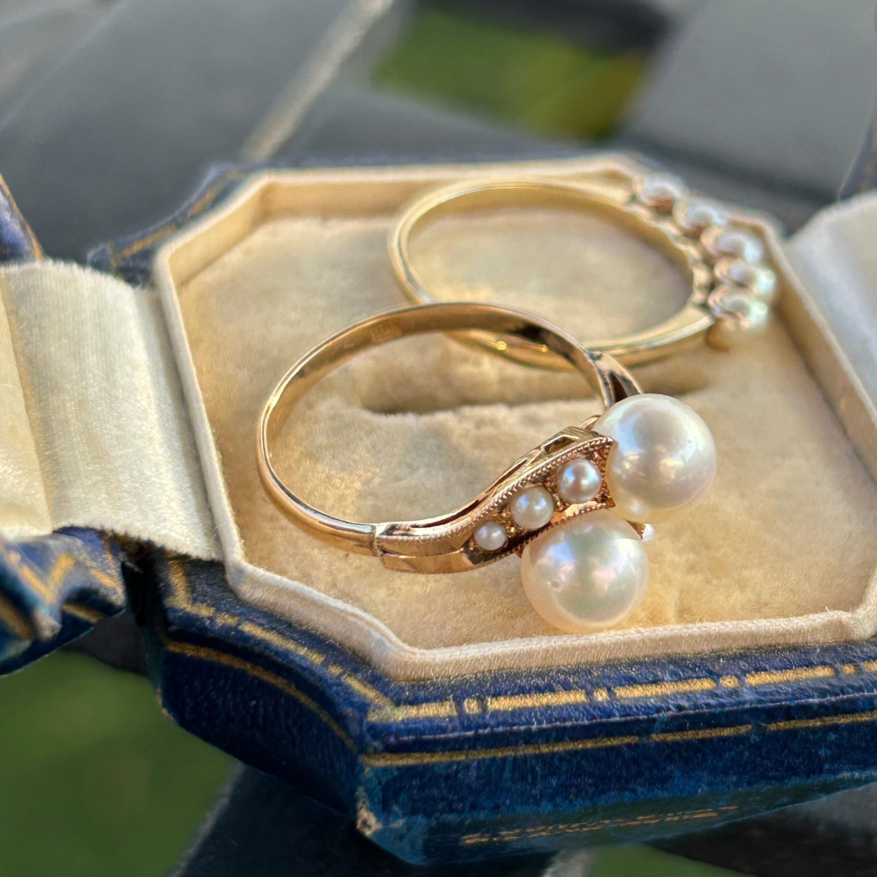 ヴィンテージ　18金美珠アコヤと芥子のトワエモアリング