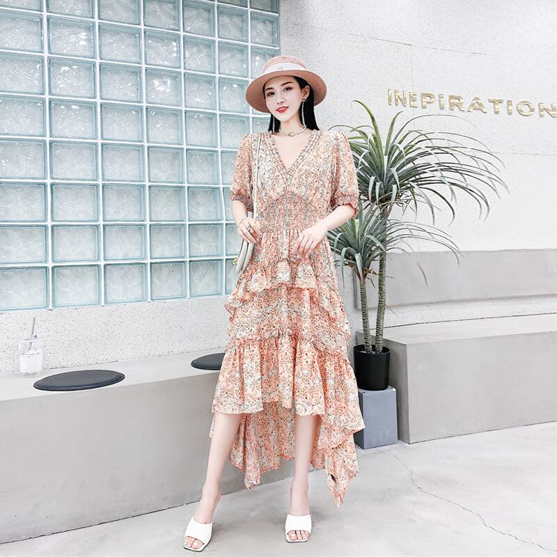 フローラル薄手スカート シフォンドレス 花柄 ミックスインファッション40453656008