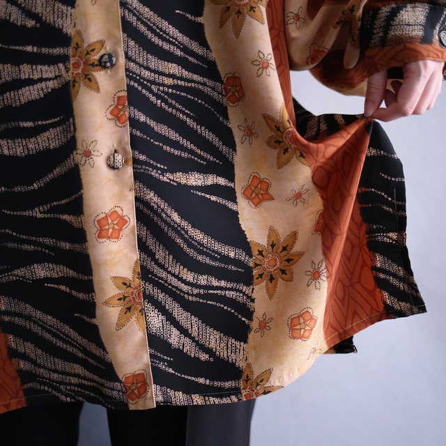 multi pattern autumn art pattern loose shirt