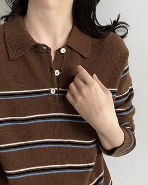 Polo Collar Striped Knit