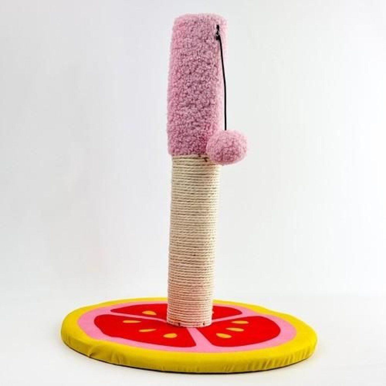 猫 爪とぎ スクラッチポスト 縦型40cm グレープフルーツ柄 サイザル麻 ボール付き