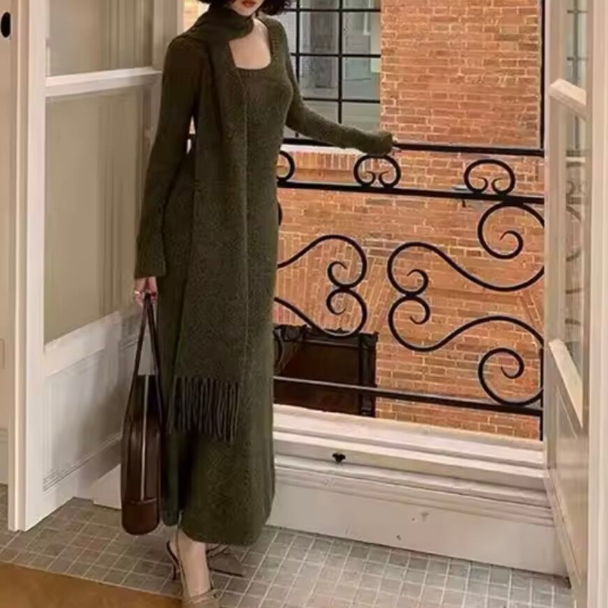 muffler knit long dress