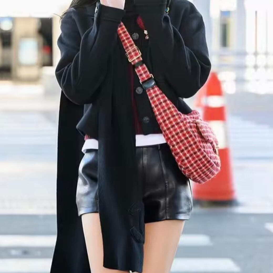 retro check crescent moon bag