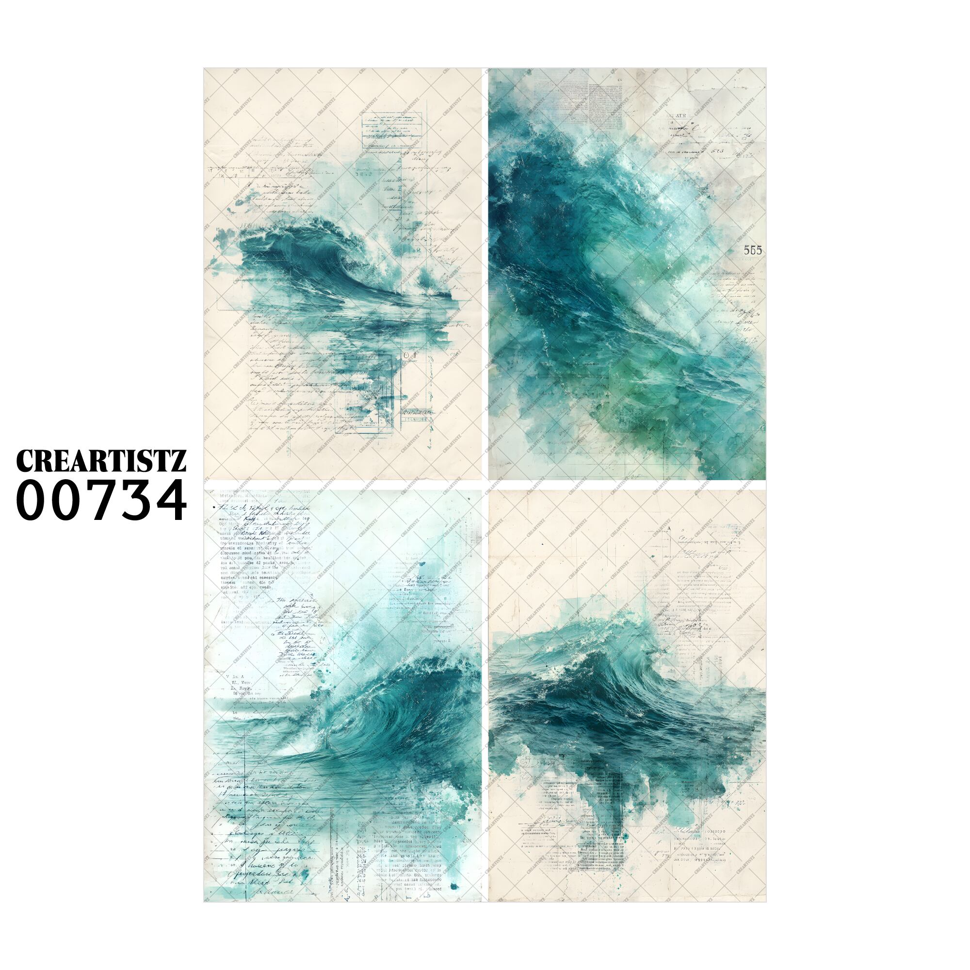 00734 背景 コラージュ素材 オリジナル 12枚セット (4種類×3枚) ペーパー/ステッカー CREARTISTZ