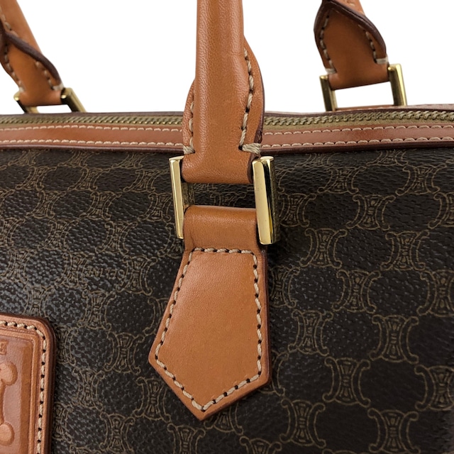 CELINE セリーヌ マカダム ショルダーバッグ ブラウン ブラゾン型押し PVC レザー 2way ボストンバッグ vintage ヴィンテージ オールド haxmcm