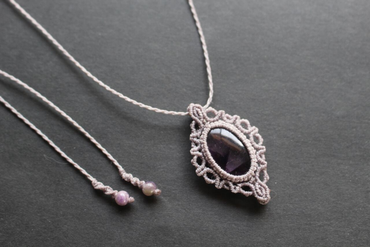 Trapiche amethyst micro macrame design pendant