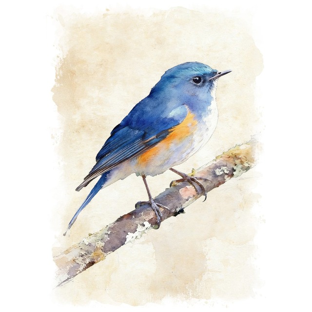 絵画 動物 鳥 ルリビタキ インテリアアート額付き 水彩画・油絵風 WAT1118
