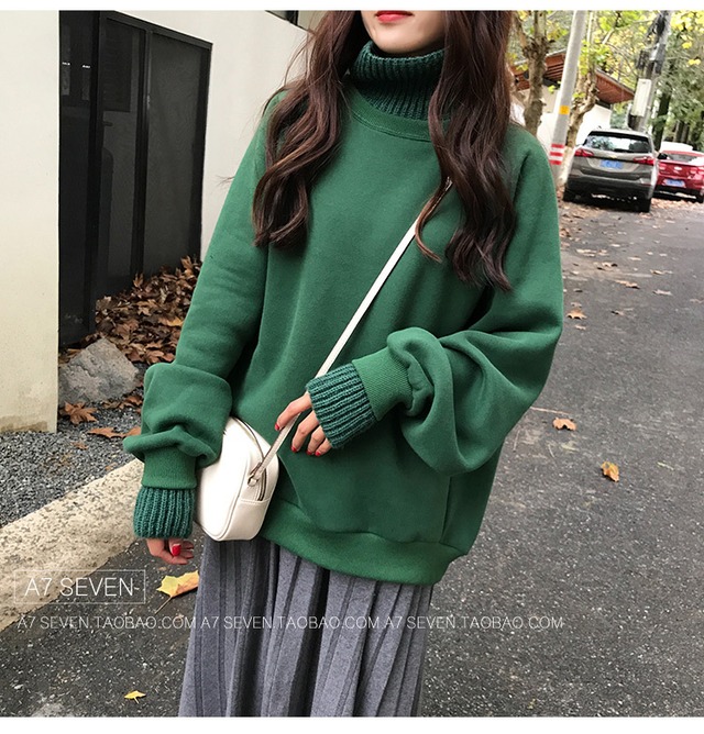 オルチャン 韓国ファッション 秋 冬 トップス 重ね着 ニット トレーナー ゆるトップス ハイネック ランタンスリーブ かわいい ピンク 黒 ブラック K477 Korean Select 韓国ファッション オルチャンファッション