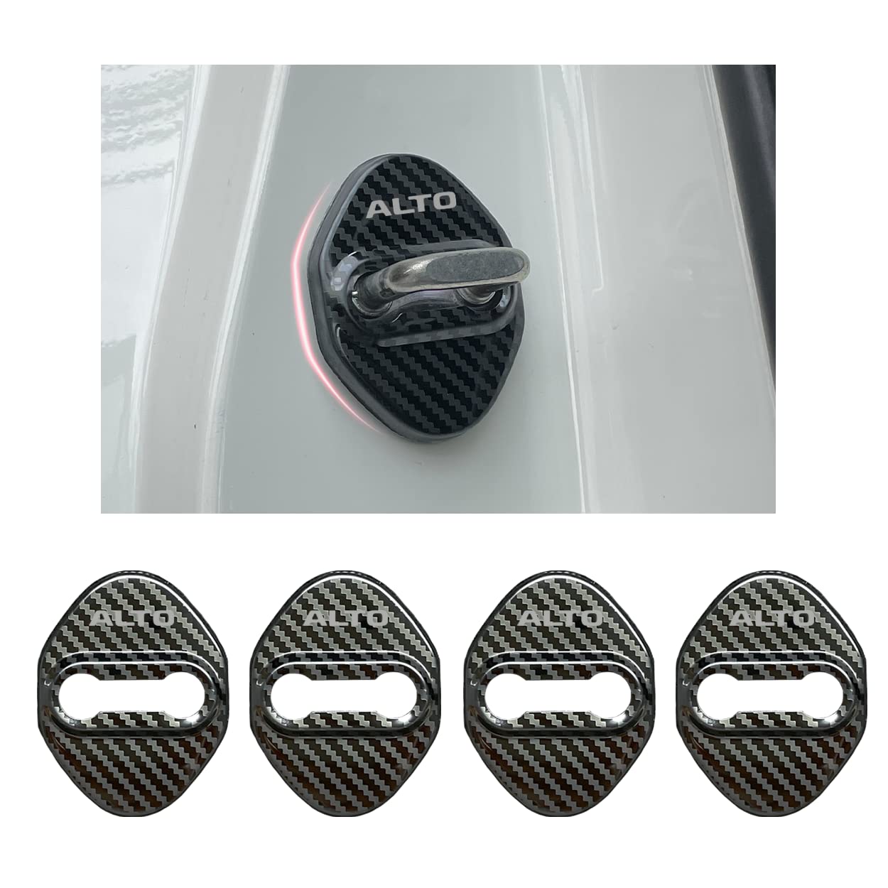 Haoshilianfa スズキ に適用 新型アルト HA97S HA37S H07系(2021年12月~) アルト HA36V HA36S H06系 アルトターボ RS H06系 アルトワークス HA06系 に適合 ドアストライカーカバー専用 ドアロックカバー ステンレスカバー 簡単取り付け メタリック 4個セット