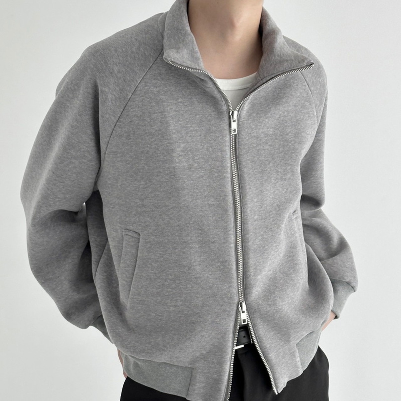 ダブルジップハイネックスウェットカーディガン　924