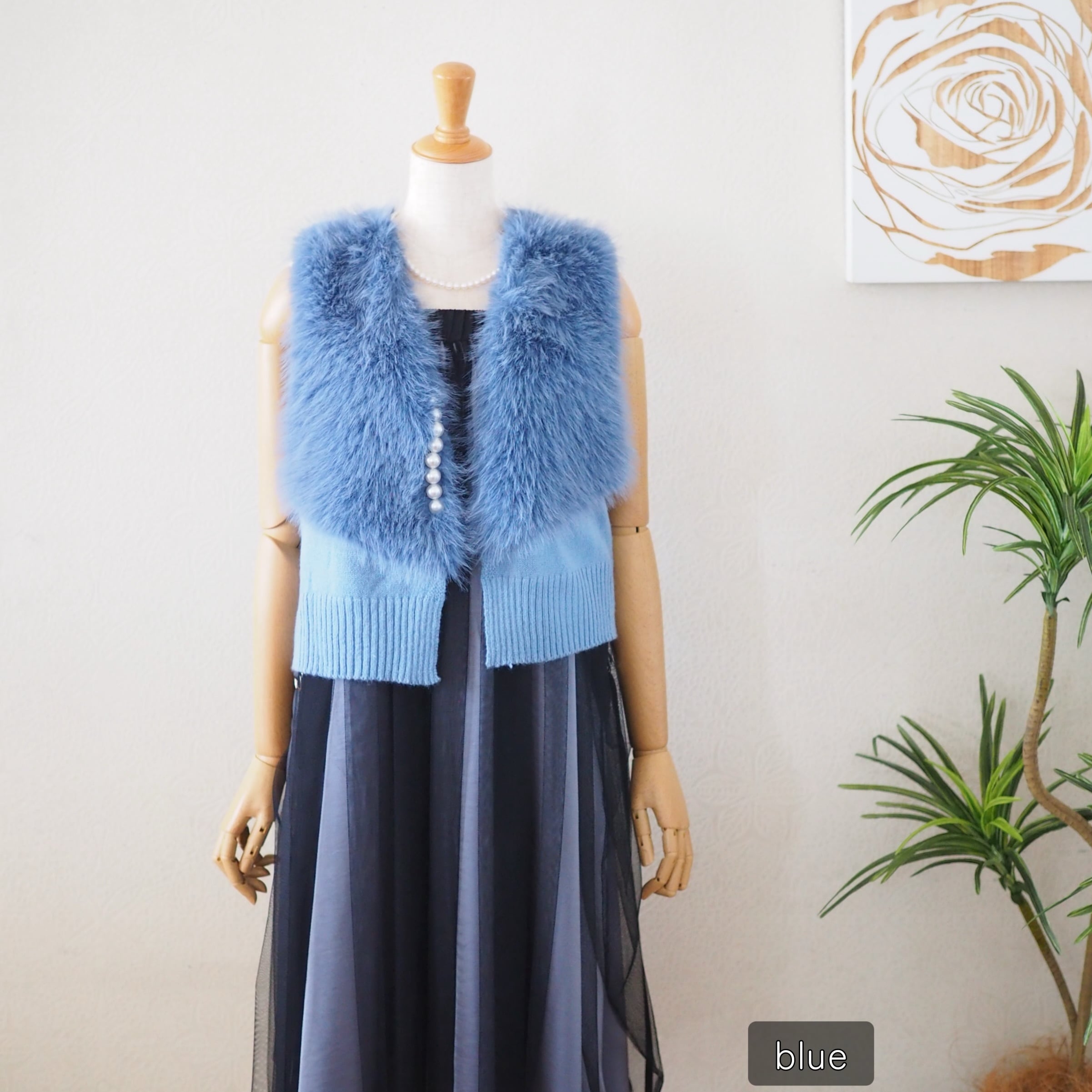 パール付きファーニットベスト | Luire