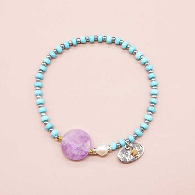 【Flames of Crimson】人工ルビー×オレンジムーンストーン ブレスレット