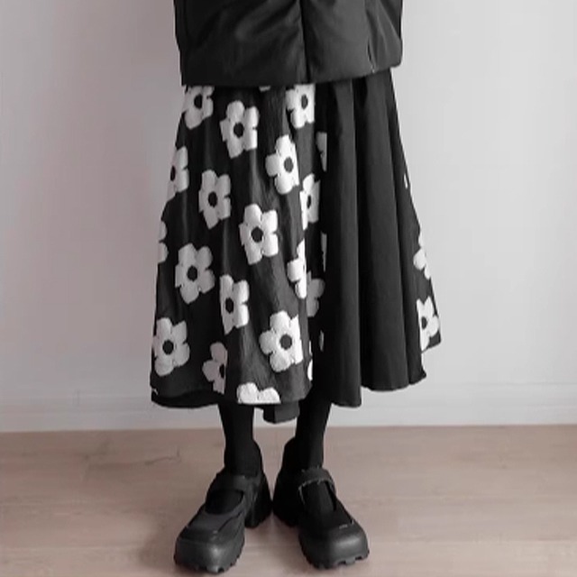 floral pattern switching flare skirt　10477