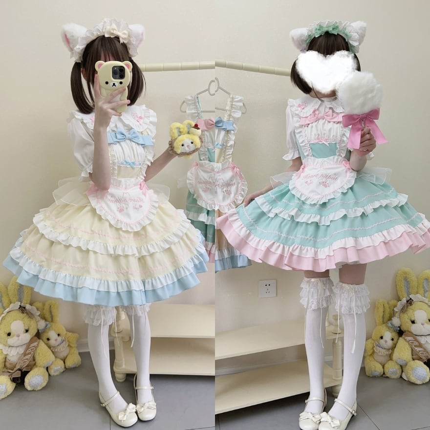 メイド 夢かわいい ジャンパースカート メイド服 フリル エプロン