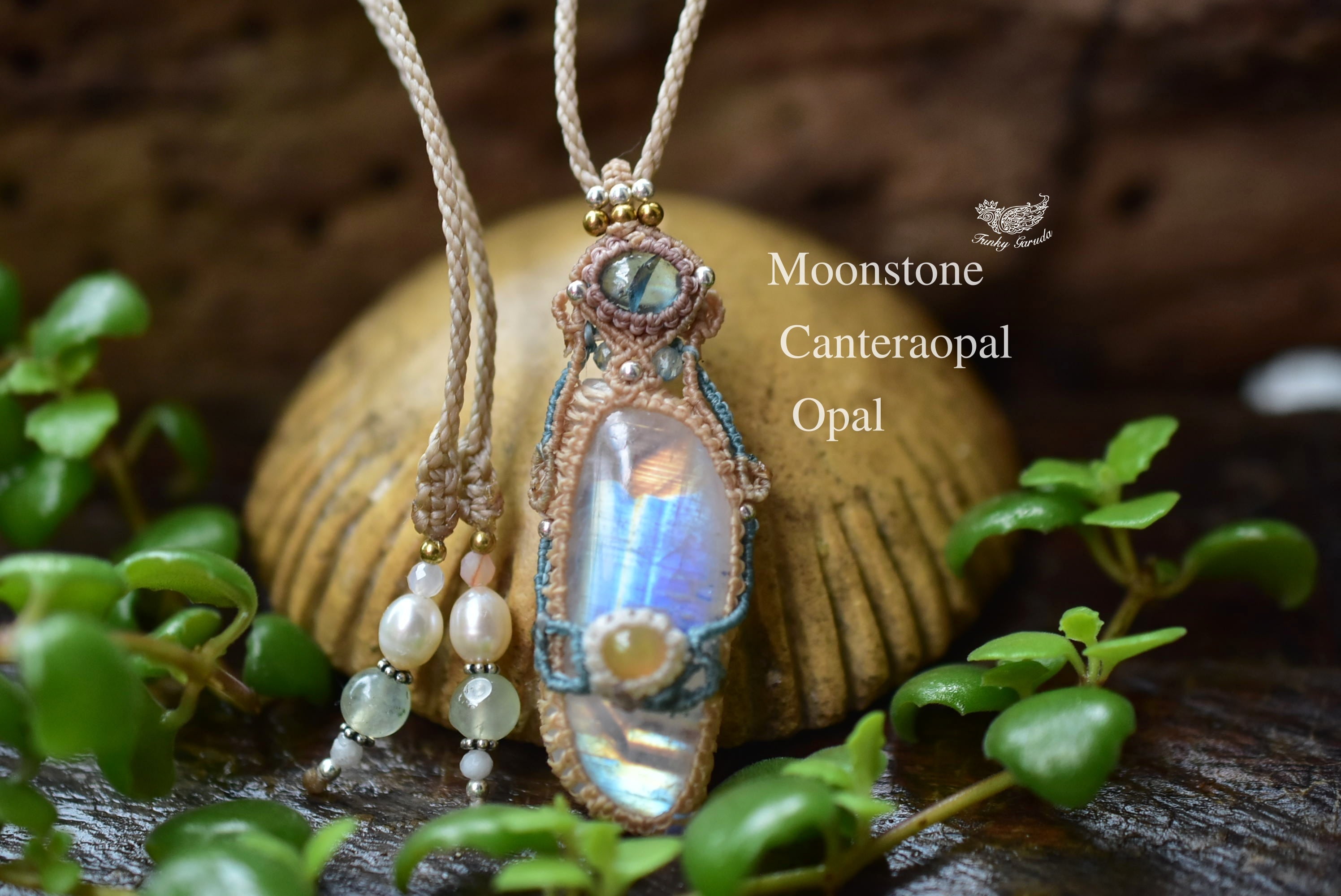 虹の証★アパタイト ムーンストーン マクラメペンダント639