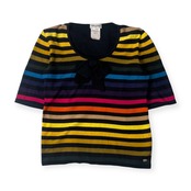 イタリア製 SONIA RYKIEL ソニアリキエル ボーダー リボン 半袖 コットン サマーニット セーター 40/マルチ レディース